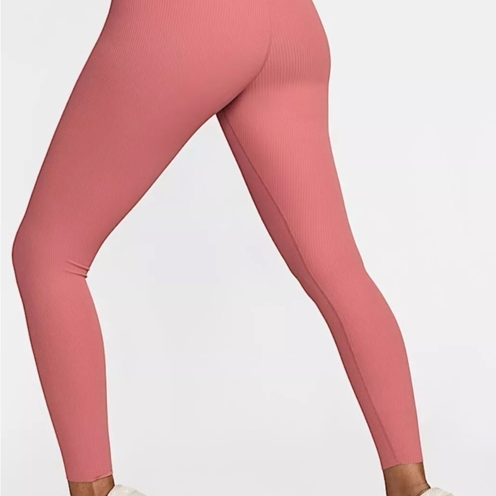 New Nike Zenvy Rib Gentle-Support, High-Waisted Leggings Rose/Pink - Picture 6 of 7